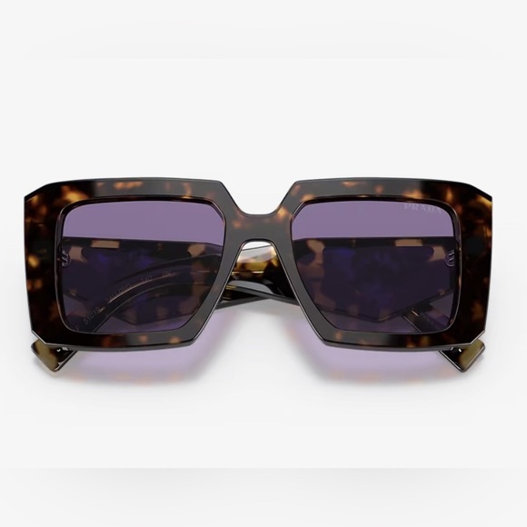 NEW PRADA Tortoise Violet Square Mirror Lenses Logo Arms Square Frame with Box